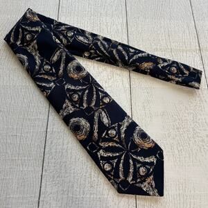 Vintage Leonardo Abstract Tie Black Beige Gold Polyester